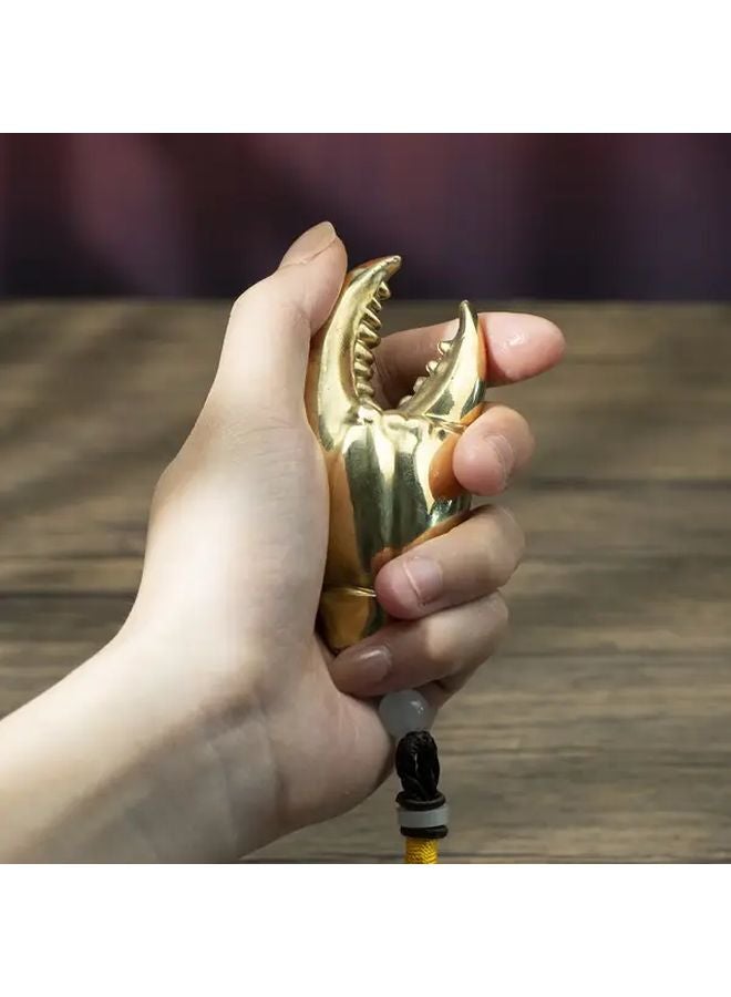 Brass Crab Claws Shape Fortune Attracting Handle Ornaments With Pliers In Hand And Velvet Bag - Image 1